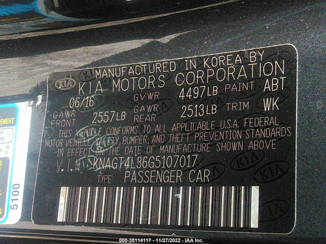 2016 Kia Optima, VIN: KNAGT4L36G5107017