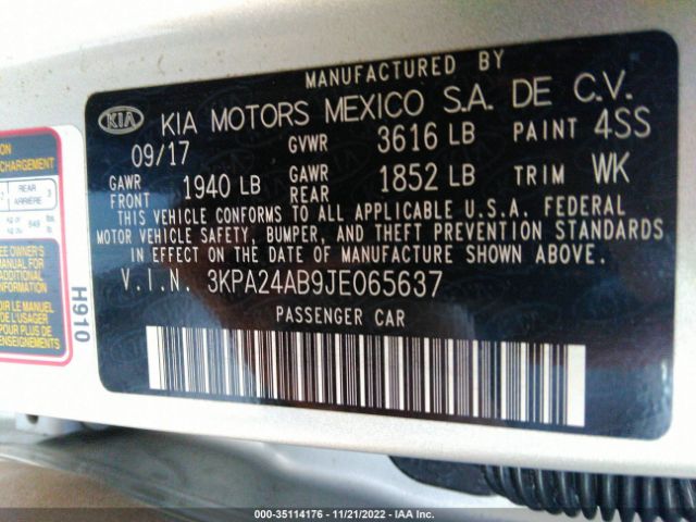 3KPA24AB9JE065637 KIA RIO S