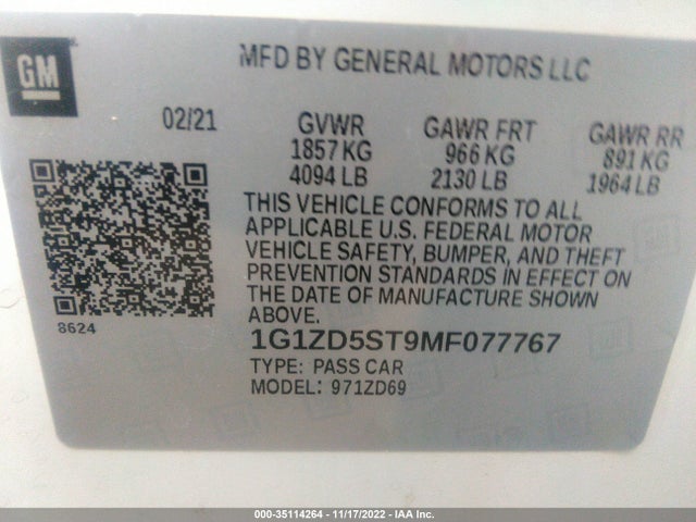 Chevrolet MALIBU LT 2021 1G1ZD5ST9MF077767 Image 9