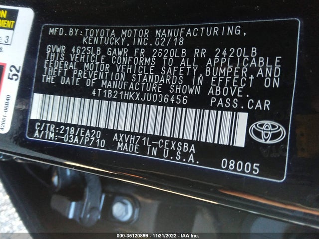 2018 Toyota Camry, VIN: 4T1B21HKXJU006456