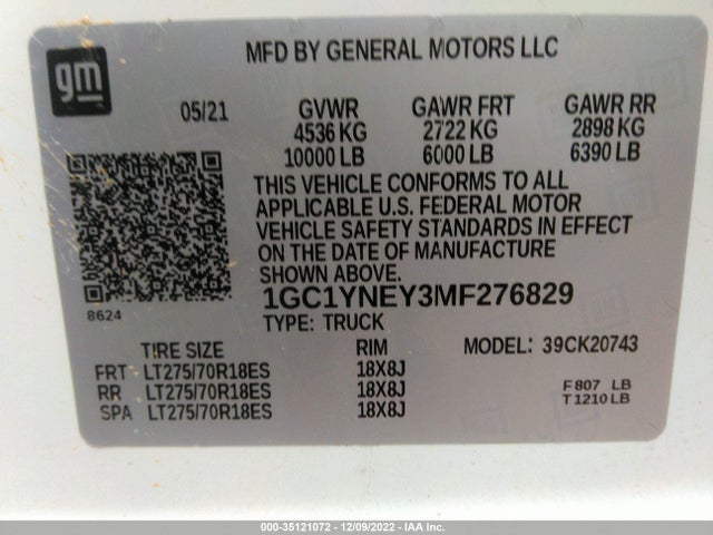 Chevrolet Silverado 2500hd Lt 2021 1GC1YNEY3MF276829 Image 9