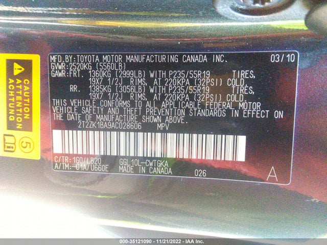 2T2ZK1BA9AC028606 Lexus RX 350