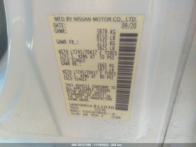 2020 Nissan NV, VIN: 1N6BF0KM3LN811030