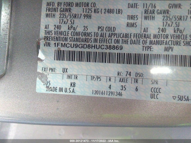 Ford ESCAPE SE 2017 1FMCU9GD8HUC38869 Image 9
