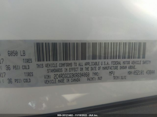 2C4RDGCG3KR694060 Dodge Grand Caravan Sxt