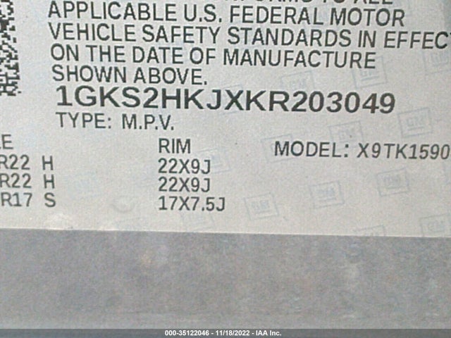 GMC YUKON XL DENALI 2019 1GKS2HKJXKR203049 Image 11