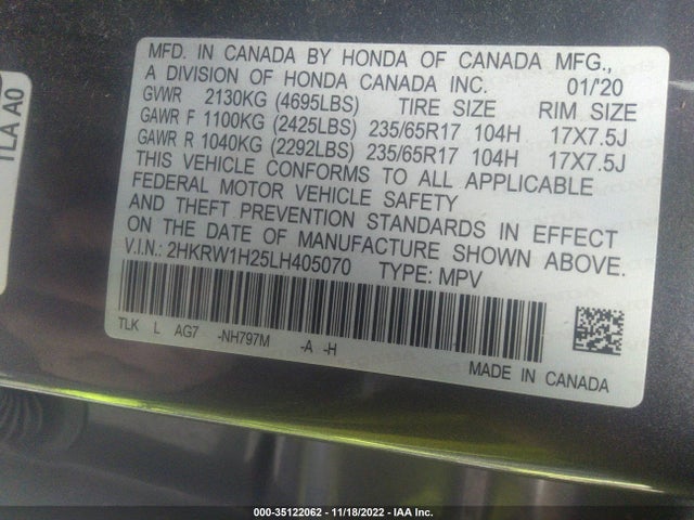 Honda CR-V LX 2020 2HKRW1H25LH405070 Image 9