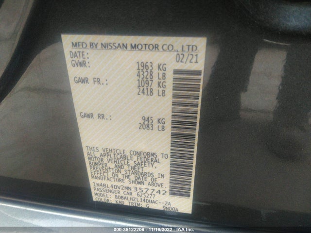 2021 Nissan Altima, VIN: 1N4BL4DV2MN357742