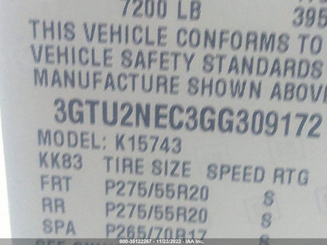 2016 GMC SIERRA 1500 SLT VIN: 3GTU2NEC3GG309172