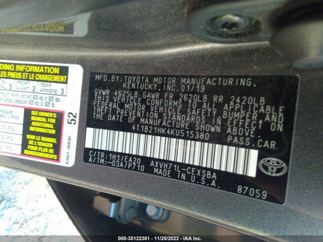 2019 Toyota Camry, VIN: 4T1B21HK4KU515380