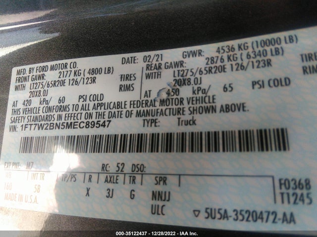 2021 Ford F-250, VIN: 1FT7W2BN5MEC89547
