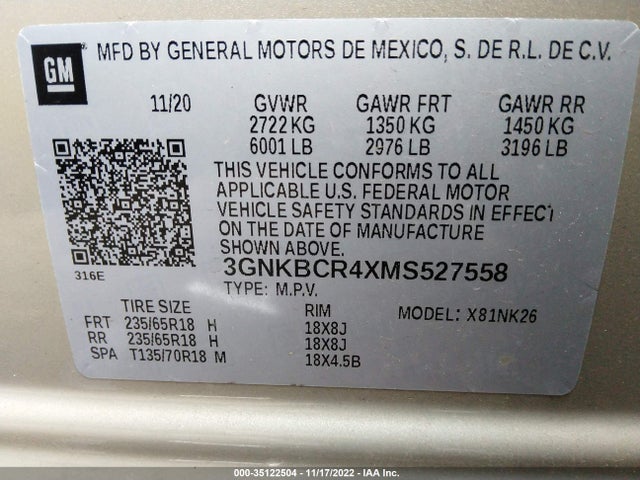 2021 CHEVROLET BLAZER LT VIN: 3GNKBCR4XMS527558