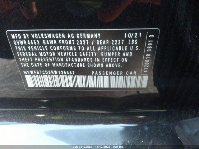 2022 Volkswagen Golf R, VIN: WVWFB7CD3NW135487
