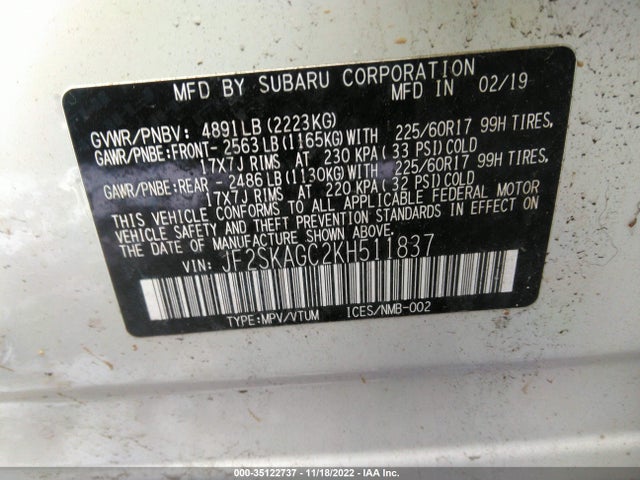 Subaru Forester Premium 2019 JF2SKAGC2KH511837 Image 9