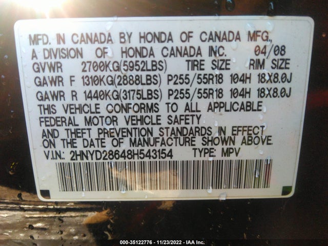 2HNYD28648H543154 Acura Mdx Tech/pwr Tail Gate