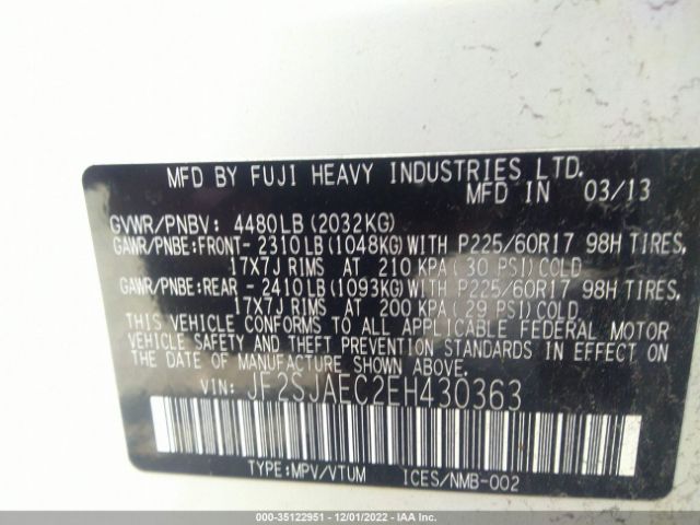 JF2SJAEC2EH430363 Subaru Forester 2.5i Premium