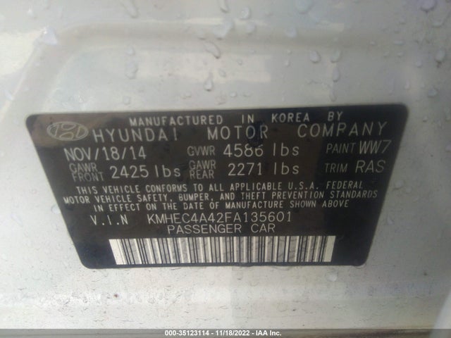 2015 HYUNDAI SONATA HYBRID LIMITED VIN: KMHEC4A42FA135601