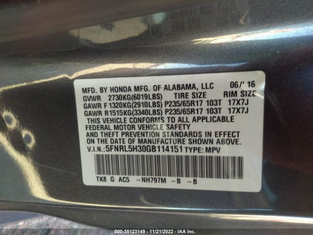 5FNRL5H30GB114151 Honda ODYSSEY SE
