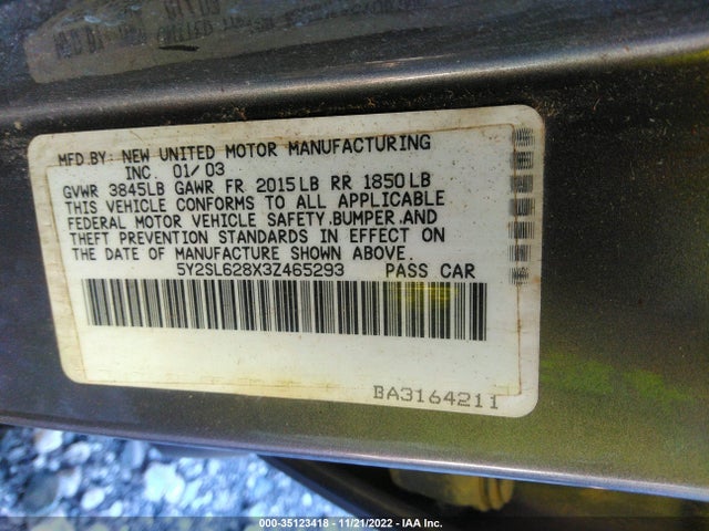2003 PONTIAC VIBE VIN: 5Y2SL628X3Z465293