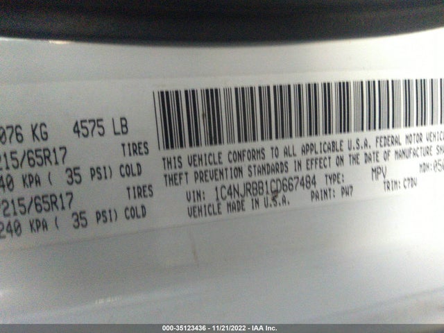 2012 JEEP PATRIOT SPORT VIN: 1C4NJRBB1CD667484