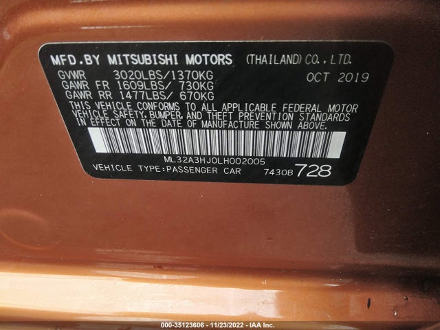 Mitsubishi Mirage Es/se 2020 ML32A3HJ0LH002005 Image 10
