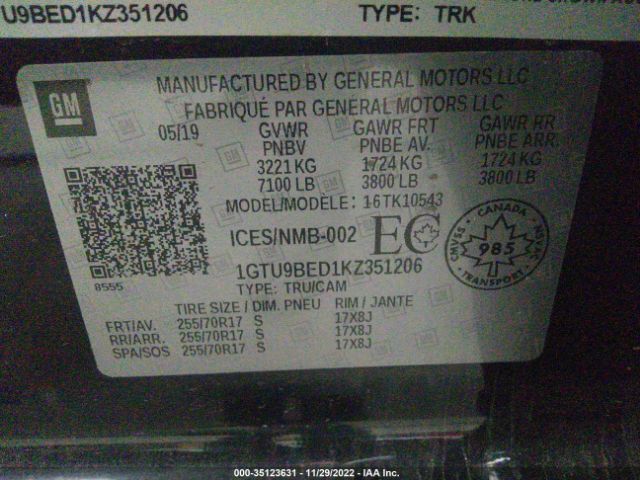1GTU9BED1KZ351206 GMC Sierra 1500 Sle