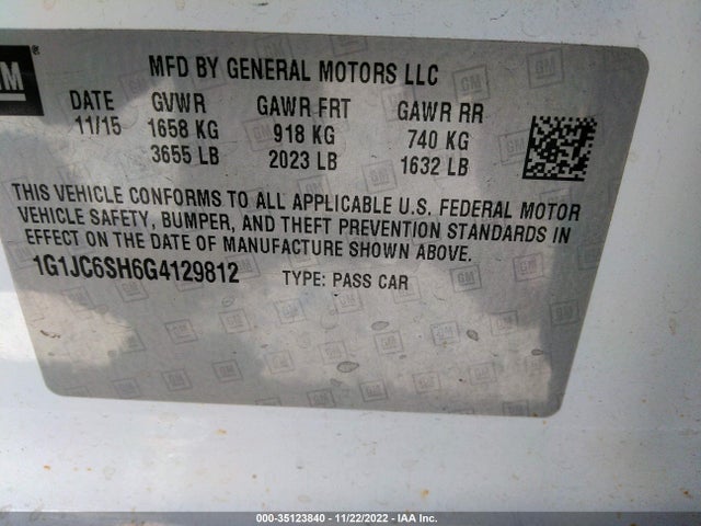 Chevrolet SONIC LT 2016 1G1JC6SH6G4129812 Image 9