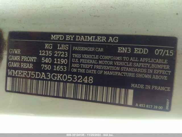 2016 Smart Fortwo, VIN: WMEFJ5DA3GK053248