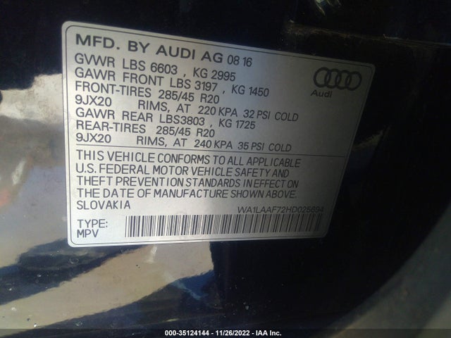 WA1LAAF72HD025694 Audi Q7 Premium Plus