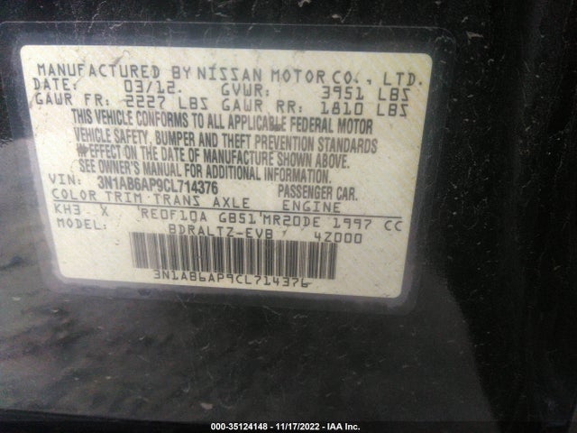 2012 NISSAN SENTRA 2.0 SR VIN: 3N1AB6AP9CL714376