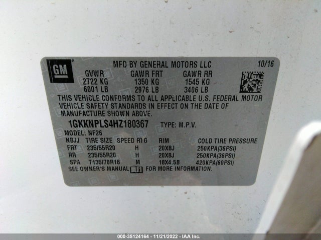 2017 GMC Acadia, VIN: 1GKKNPLS4HZ180367