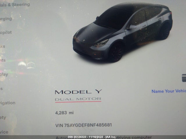 2022 TESLA MODEL Y PERFORMANCE VIN: 7SAYGDEF8NF485681