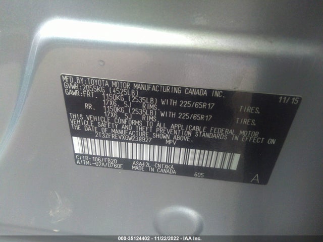 Toyota RAV4 LE 2016 2T3ZFREVXGW238927 Image 9
