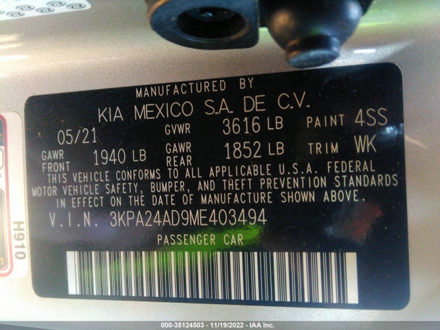 2021 Kia Rio, VIN: 3KPA24AD9ME403494