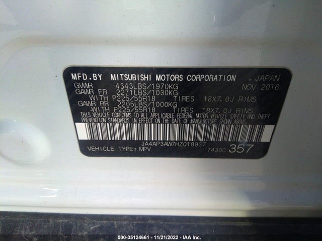 JA4AP3AW7HZ018937 Mitsubishi Outlander Sport Se 2.4