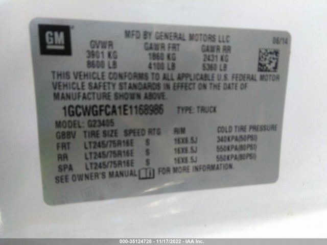 2014 Chevrolet Express, VIN: 1GCWGFCA1E1168986