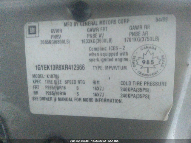 Cadillac Escalade 1999 1GYEK13R9XR412966 Image 11