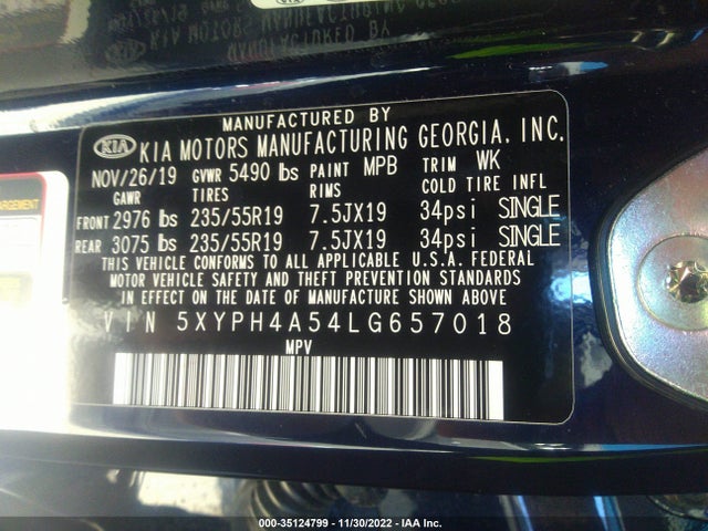 2020 Kia Sorento, VIN: 5XYPH4A54LG657018