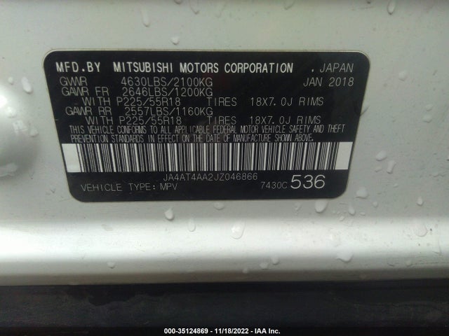 2018 Mitsubishi Eclipse, VIN: JA4AT4AA2JZ046866