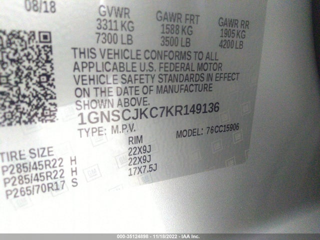 2019 Chevrolet Suburban, VIN: 1GNSCJKC7KR149136