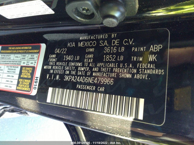 2022 Kia Rio, VIN: 3KPA24AD6NE479966