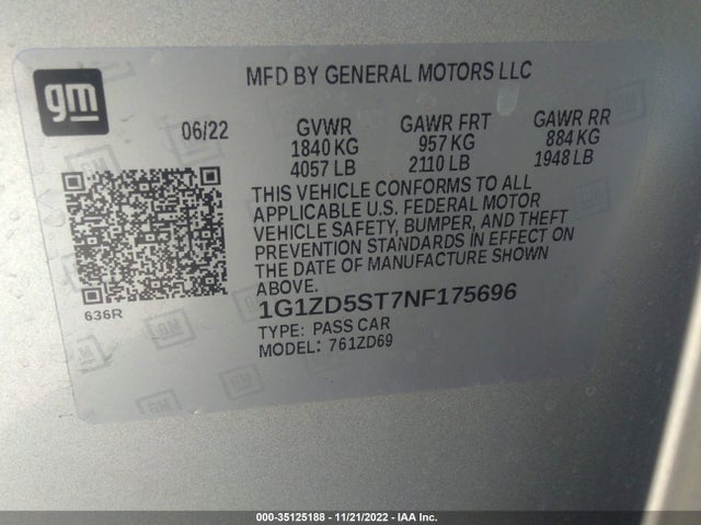 Chevrolet MALIBU LT 2022 1G1ZD5ST7NF175696 Image 9