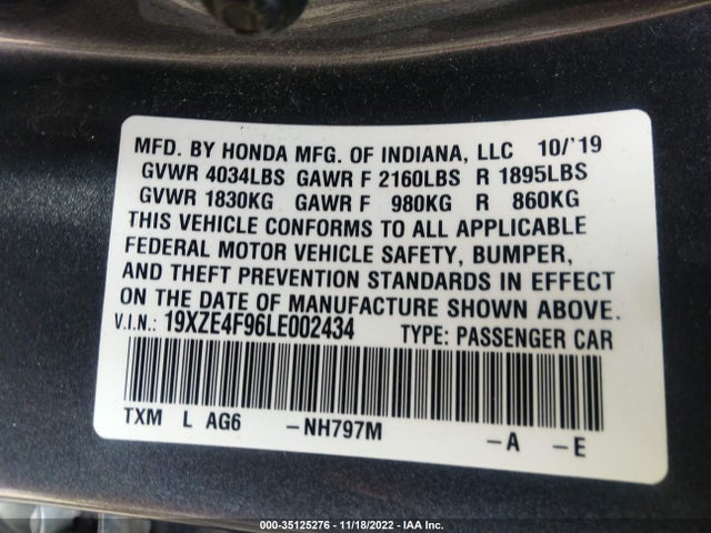 2020 Honda Insight, VIN: 19XZE4F96LE002434