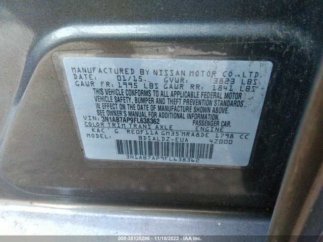 2015 NISSAN SENTRA SR/SL/S/SV/FE+ S VIN: 3N1AB7AP9FL638362