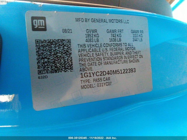 Chevrolet Corvette 3lt 2021 1G1YC2D40M5122393 Image 9