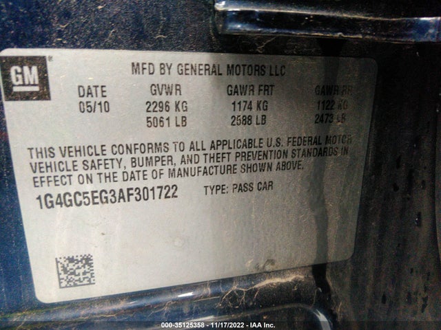 2010 BUICK LACROSSE CXL VIN: 1G4GC5EG3AF301722