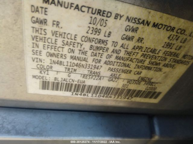 2006 NISSAN ALTIMA 1N4BL11D46N331947 Photo 8