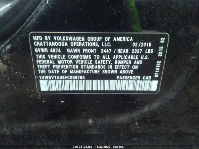 1VWBV7A39FC069785 Volkswagen Passat 2.0l Tdi Se W/sunroof