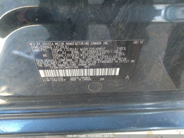 2010 TOYOTA RAV4 LTD VIN: 2T3DK4DV2AW032406
