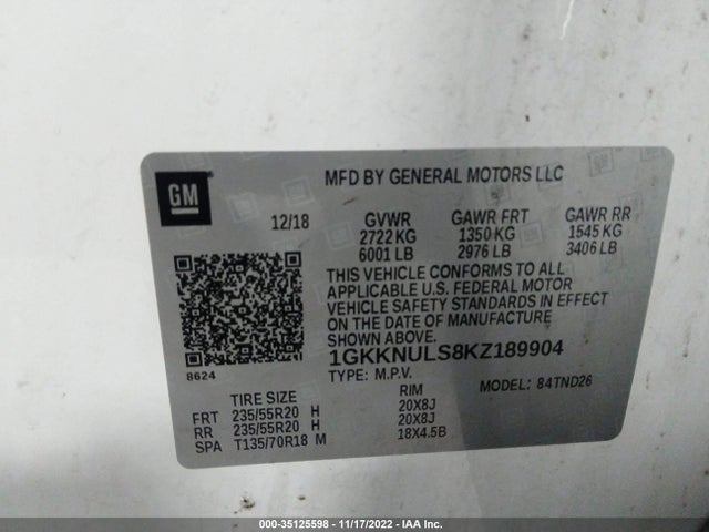 GMC Acadia 2019 1GKKNULS8KZ189904 Image 10